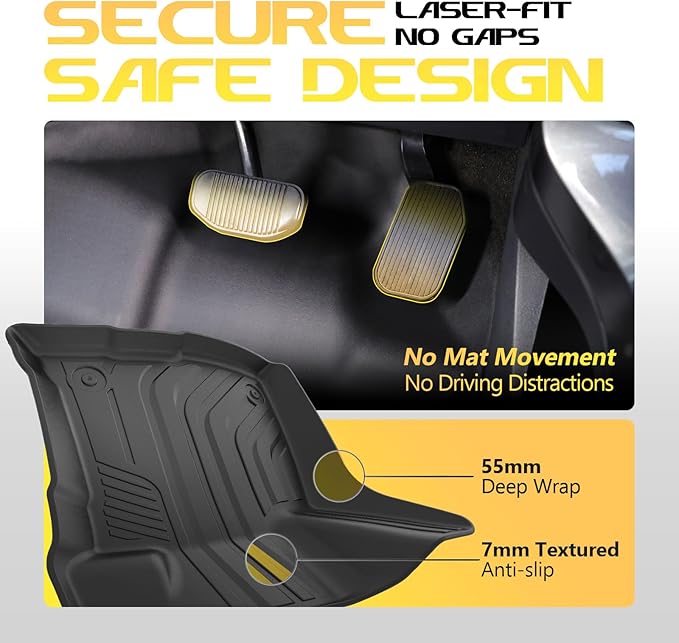 PWY Car Mats for Ford Mustang Mach E 2021-2025 (Not for Mustang), All Weather Custom Car Floor Mats Full Set, Heavy Duty TPE Floor Liners - Anti Slip & Waterproof, 3PCS Car Accessories Set, Black