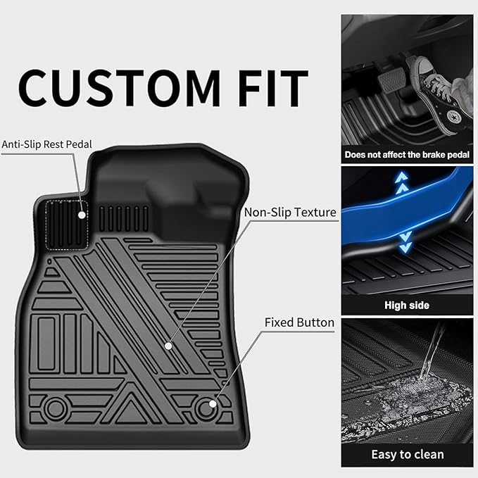AOMSAZTO Floor Mats for Ford Mustang/Mustang GT 2015-2024 2025 - All Weather Car Floor Liners 1st & 2nd Row Anti Skid Car Mats (Fit Convertible/Coupe/GT/EcoBoost Models)