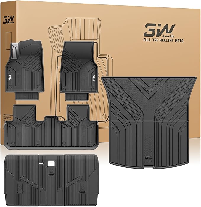 3W 2025 2026 Tesla Model Y Juniper Floor Mats with Rear Cargo Mat & Backrest Mat TPE Anti-Slip All Weather Accessories