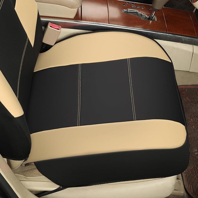 GIANT PANDA Front Seat Cover for Nissan, Leather Seat Protectors Custom Fit Nissan Rogue Altima Sentra Versa Kicks Frontier Murano Pathfinder Maxima (Beige+Black)