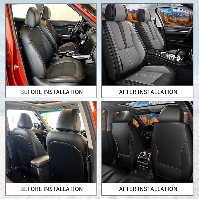 Seat Covers Fit for Chevrolet/Chevy Silverado 2007-2024 2025 2 Front Seat Covers Breathable 3D Lumbar Support Faux Leather Protector Car Seat Covers (Black & Grey)