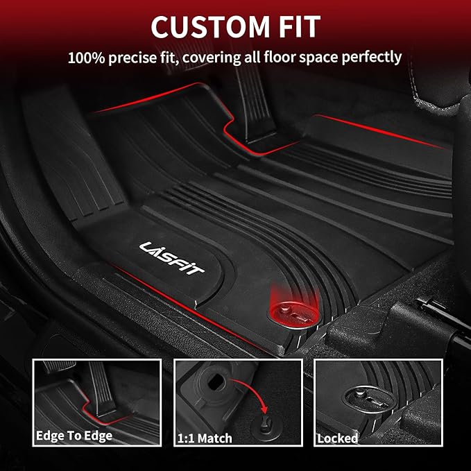 LASFIT Floor Mats for Hyundai Santa Fe 2021 2022 2023 (Only Fit Gas, Not Fit Hybrid or PHEV), All Weather TPE Custom Fit Car Floor Liners 1st & 2nd Row Mats Accessoires, Black