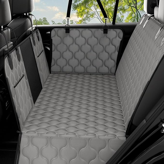 pettycare Dog Back Seat Cover Hard Bottom, Supports 400lbs, for Car with Mesh Window, Non-Slip SUV Truck, Grey
