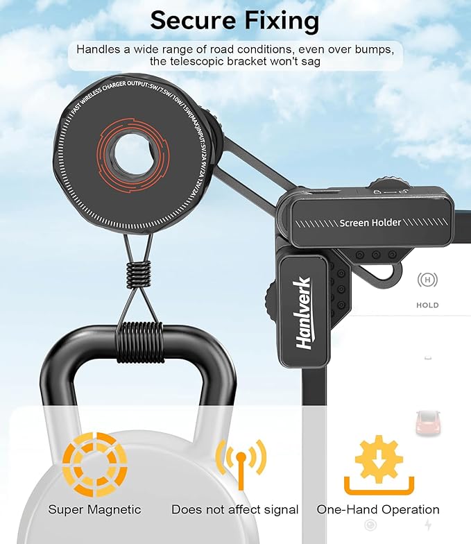 Wireless Charger Phone Mount,Screen Clip Phone Holder,Magnetic Car Charger Mount for Tesla Model 3/Y/S/X/Cybertruck,Cellphone Holder for MagSafe for iPhone 17 16 15 14 Series,and More(Charging Model)