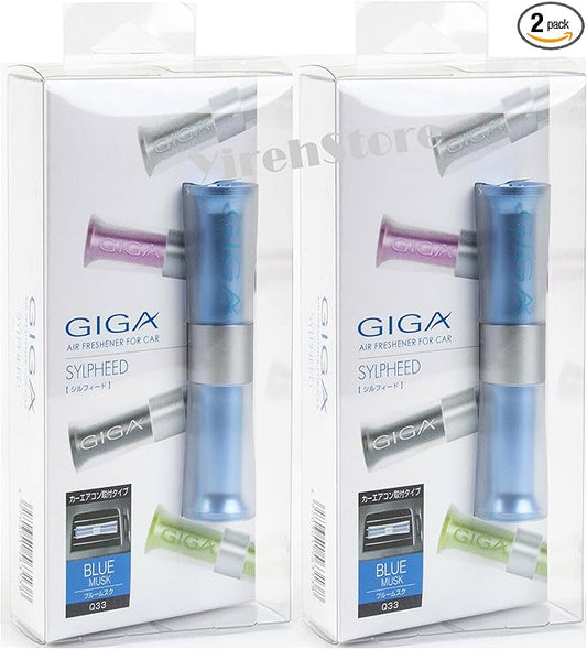 Air Spencer Sylpheed Giga Clip Blue Musk scent 2-pack, Slim Elegant Design, Graceful Color, Solid/Spill proof, Car Vent Clip Air Freshener, Fresh fruity with woody note cologne fragrance
