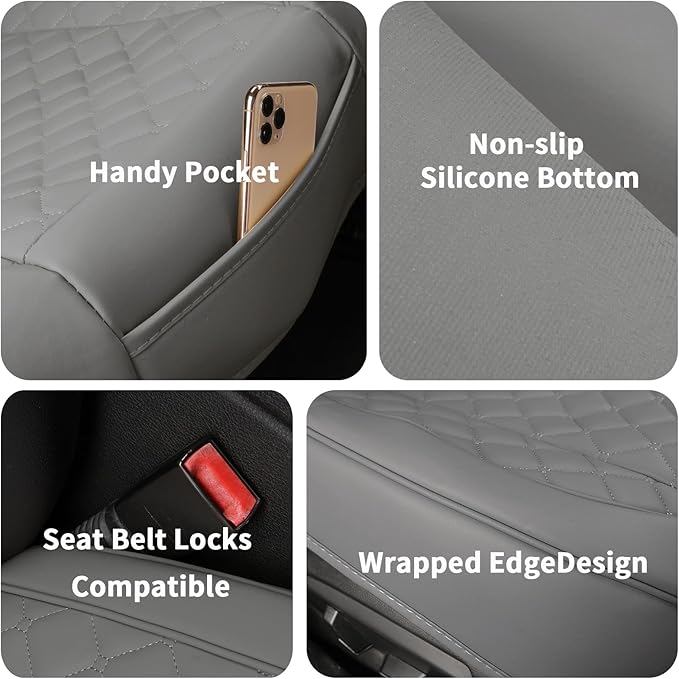 2pcs Car Seat Covers for Upgrade Leather,Car Seat Protector Water Proof Material,No Slip Soft,Side Wrapping,Bottom Seat Covers Universal for Most Automotive,Vans,Trucks,Suvs (Grey)