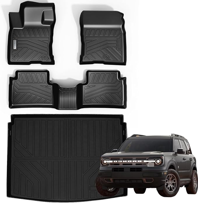 Floor Mats & Trunk Mat for 2021-2024 2025 Ford Bronco Sport Only Fit Sport Version(Non Hybrid) TPE All Weather Protection 2 Rows Car Floor Liners with Cargo Liners Accessories