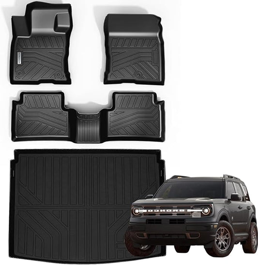 Floor Mats & Trunk Mat for 2021-2024 2025 Ford Bronco Sport Only Fit Sport Version(Non Hybrid) TPE All Weather Protection 2 Rows Car Floor Liners with Cargo Liners Accessories