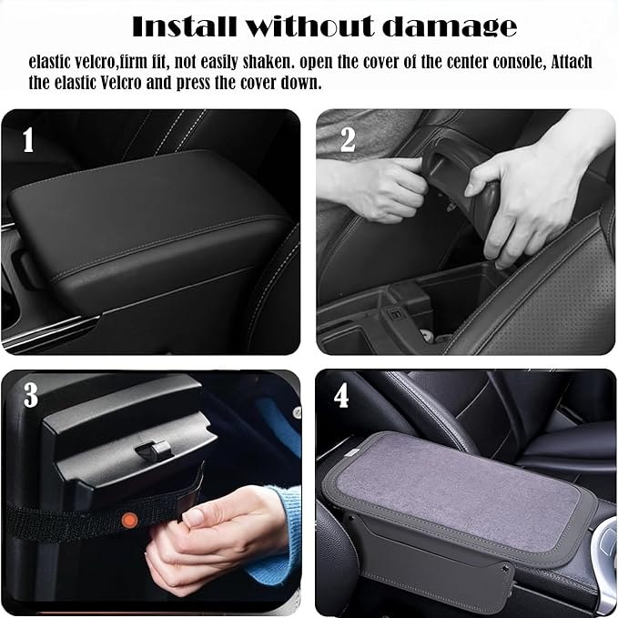 Arm Rest Cover for Car with 2 Storage Bags, Central Console Cover Armrest Pad, Suede Leather, Auto Interior Accessories for Most Vehicles, All-Season Comfort, Gray