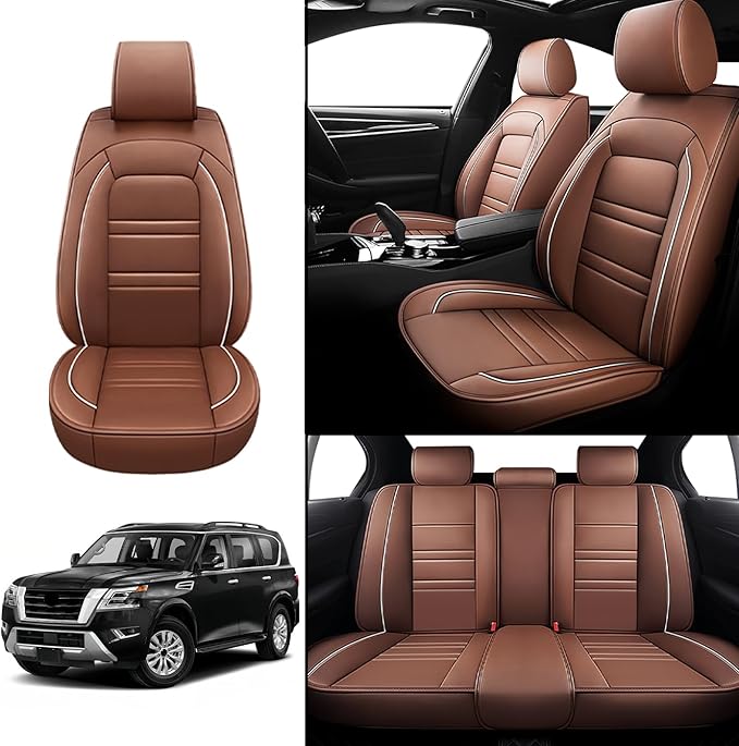 Seat Covers for Nissan Car Armada 2004-2024 | 5-Seats Leather Seat Covers, Easy to Install Automotive Seat Covers Full Set (Full Set, Coffee)