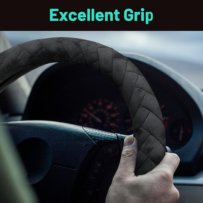 17.5-18 Inch Truck Steering Wheel Cover Velvet Wheel Semi-Truck Comfy Grip Cover with 3D Honeycomb Anti-Slip Design Car Accessory, Fits RV, Big Rig and Classic Car(Black, Fashion Style)