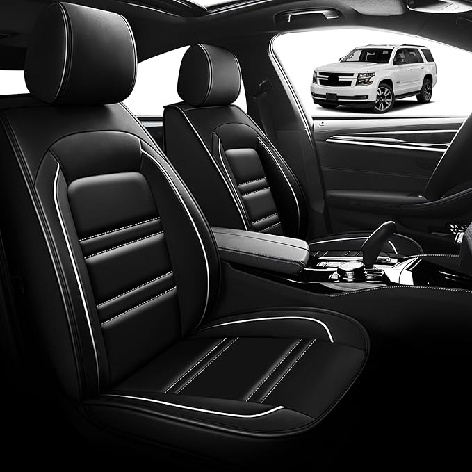 Seat Cover for Chevy Tahoe 1995-2025 | Car Seat Covers Front Seats, Waterproof Seat Protectors, Automotive Front Seat Covers (Front Seat, Black&White Line)