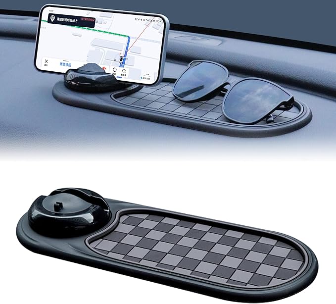 Universal Anti-Slip Car Dashboard Mat with 360° Rotating Phone Holder – Multi-Functional Organizer Pad for Phones, Sunglasses, Keys, and Daily Essentials (Gray Black)
