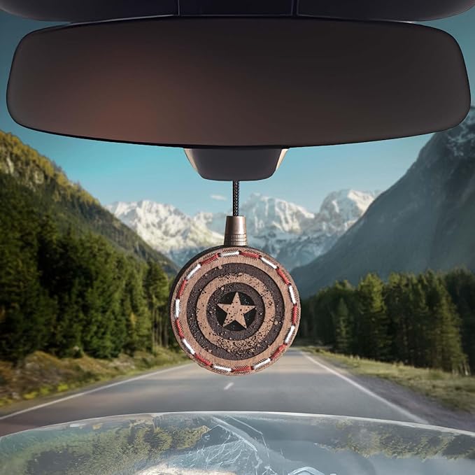 Wood Car Air Freshener — Handmade Car Air Freshener — Captain Shield Designed Fragrance Oil Diffuser in Wooden Gift Box — Aromatherapy Gift Set with Ocean Breeze Fragrance Oil - 10 ml