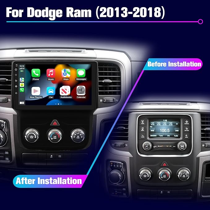 Radio for RAM 1500 2500 3500: 256G Car Stereo with Bluetooth AM FM Carplay Auto for Dodge Truck, 9" Aftermarket Touch Screen Android System Head Unit Replacement with Backup Camera FMAM GPS for Apple