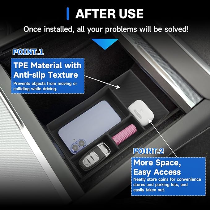 SXCY for 2025 2026 Tesla Model Y Center Console Organizer for 2026 Tesla Model Y Accessories Silicone Under Center Console Tray for 2026 Tesla Model Y Under Console Storage