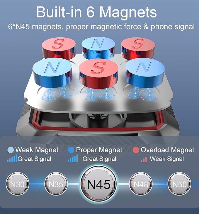 OQTIQ Magnetic Phone Cup Holder for Car - Adjustable Height & Multi-Angle - One-Hand Operation - Compatible with Samsung, Google, & More - Black, Not for MagSafe