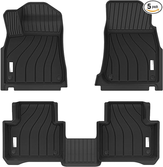 3W Floor Mats Fit Porsche Cayenne 2019-2024 2025 (5 PCS), TPE All Weather Custom Fit Floor Liner for Porsche Cayenne 1st and 2nd Row 5 PCS Car Mats, Black