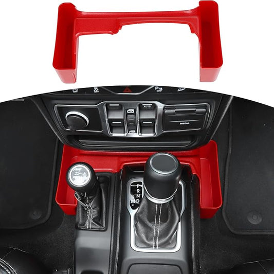 RT-TCZ for Jeep JL Shifter Storage Tray, Center Console Side Pocket for Jeep Wrangler JL JLU Gladiator JT 2018 up Red Interior Accessories
