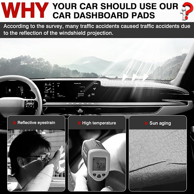 Autorder Dashboard Cover Mat Fit for 2024 2025 Kia EV9 Accessories Dash Cover Upgrade Velvet Dash Mat Sunshade Glare UV Rays Protector (with HUD)