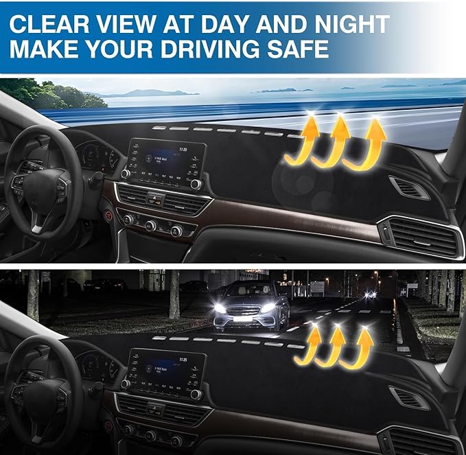 KUST Car Dash Cover for Honda Accord/Accord Sport 2018 2019 2020 2021 2022 (Without HUD) Dashboard Cover Polyester Non-Slip Center Console Dash Cover Interior Accessories for Accord No Glare Black