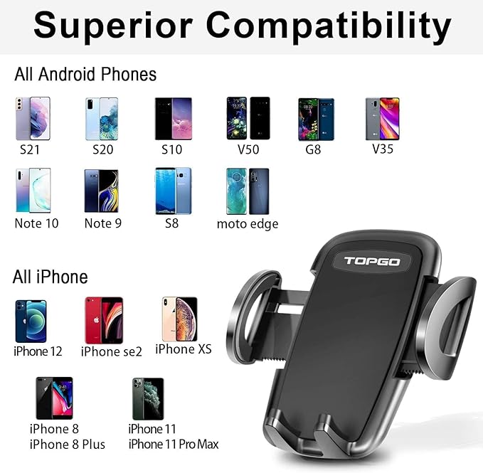 TOPGO Cup Phone Holder for Car, [No Shaking & Stable & Adjustable Pole] Car Cup Phone Mount, Compatible with iPhone 17 and All 4.0-7.0 inches Smartphones - Black