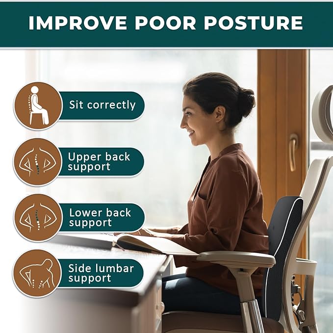 QUTOOL Lumbar Support Pillow with DIY Gift Box - Birthdays Gifts for Women Men, Ergonomic Back Support with Breathable 3D Mesh Cover, Suited for Office Chairs, Gaming Chairs，Car, Home Use (Black)