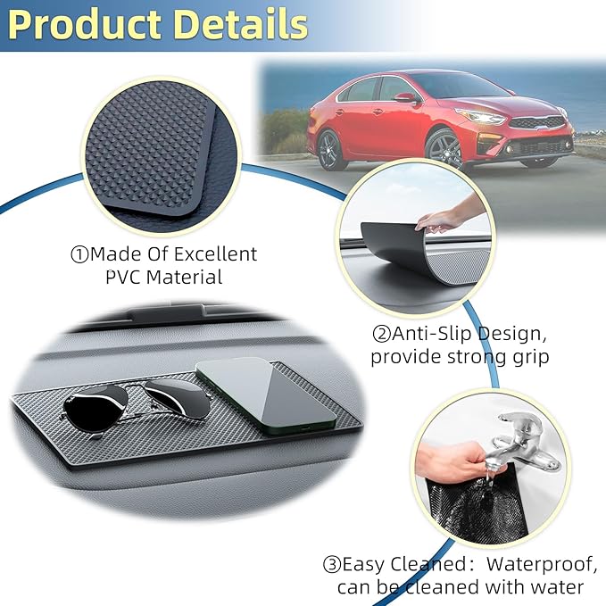SKYLOTEC Car Dashboard Anti Slip Rubber Pad, Universal Car Non Slip Gel Mat Dash Pad for Cell Phones, Sunglasses, Keys, Electronic Devices