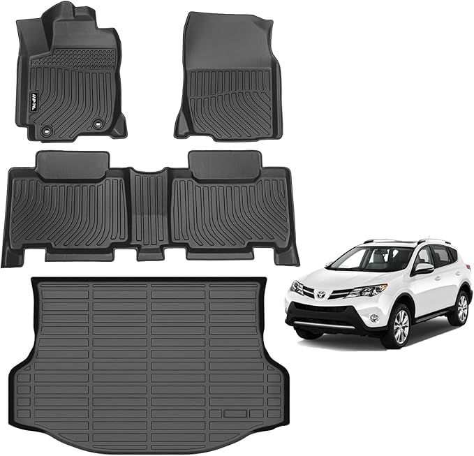 AIPOIL® Floor Mats & Cargo Liner Set for Toyota RAV4 2013-2018 (Not for Hybrid or Prime) | TPE All Weather Protection Heavy Duty Non-Slip Automotive | Full Set Floor Liners Accessories, Black