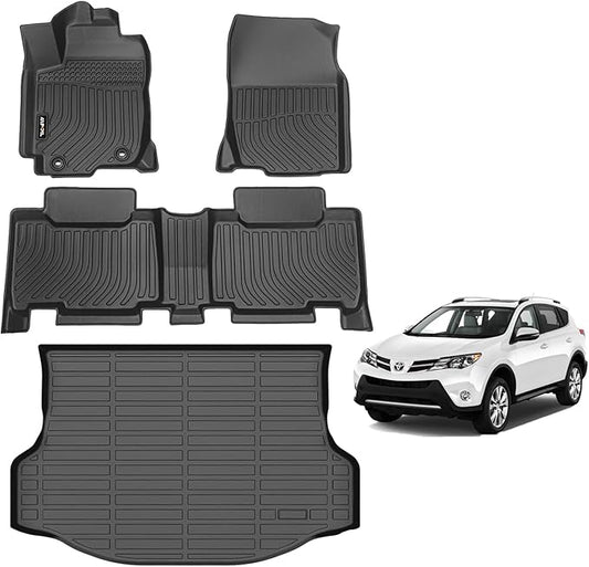 AIPOIL® Floor Mats & Cargo Liner Set for Toyota RAV4 2013-2018 (Not for Hybrid or Prime) | TPE All Weather Protection Heavy Duty Non-Slip Automotive | Full Set Floor Liners Accessories, Black