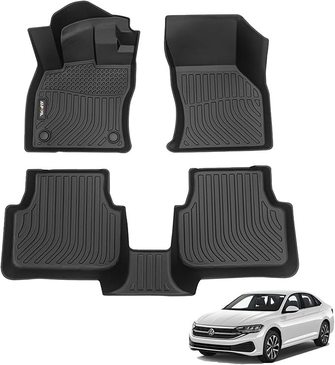 AIPOIL® Floor Mats for 2019-2025 Volkswagen Jetta Fits 1st & 2nd Row TPE All Weather Anti-Slip Floor Liners Full Set Custom Car Mats Accessories, Black