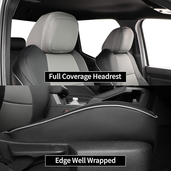EKR Custom Fit Tacoma Car Seat Covers for Select Toyota Tacoma (Petrol) 2024 2025 2026 Double cab SR,SR5,TRD Sport,TRD Off-Road,Limited -Full Set,Leather(Black/Gray)