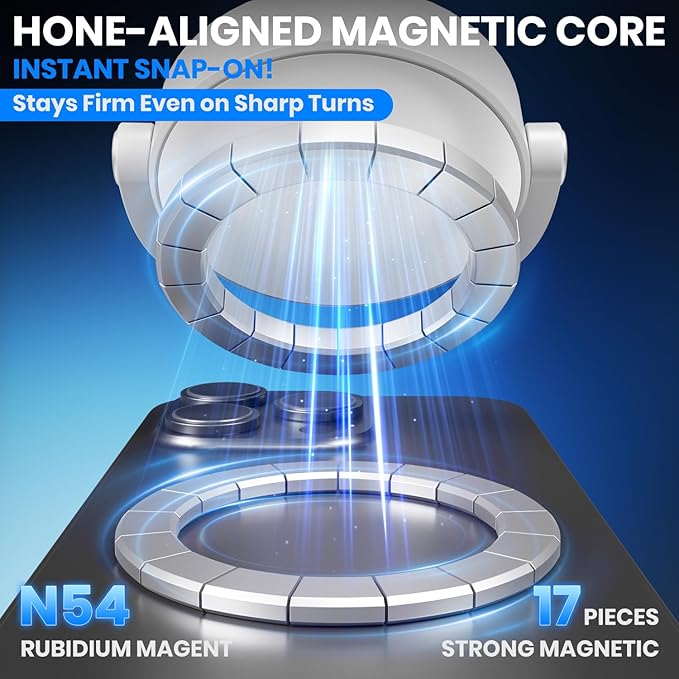 Upgraded 360° Adjustable Vacuum Magnetic Phone Holder, Vacuum Magnetic Suction Phone Mount with Clamp Foldable Phone Holder for Car/Gym/Mirror/Smooth Surface, Suitable with All Smartphones (White)