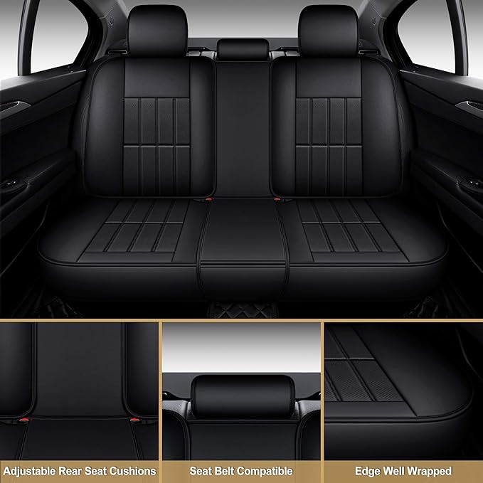 AOOG Leather Car Seat Covers for Cars SUV Pick-up Truck, Universal Full Set Black