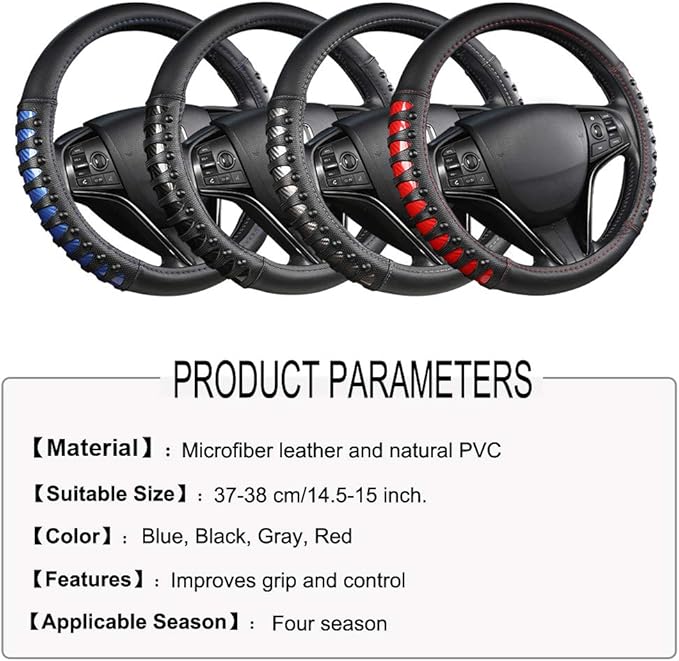 West Llama Microfiber Leather Car Steering Wheel Cover for Men Women,Universal Fit 14.5-15 inch(Leather Nails-Red+Black-Standard Size)