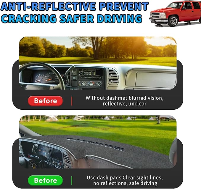 POSAID Dash Cover for 1997-2000 Chevy Chevrolet Silverado/GMC Sierra C1500 C2500 C3500 K1500 K2500 K3500, Dashboard Cover for 1997-1999 Chevy Tahoe/GMC Yukon, for 1999-2000 Cadillac Escalade, Gray