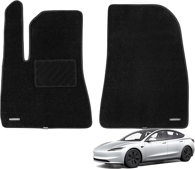 WENNEBIRD Superior Carpet Front Row Floor Mats for 2024-2025 Tesla Model 3 (Highland), 0.6-Inch Ultra-Thick, Noise-Reducing, All-Weather Waterproof Anti-Slip – 2-Pc Set