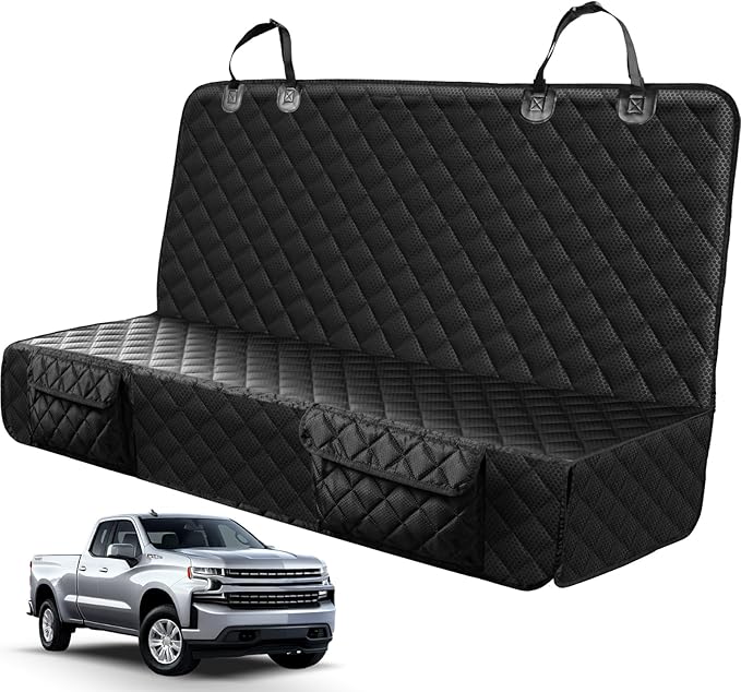 PETICON Dog Car Seat Covers for Ford f150/Ram1500/Nissan Frontier/Toyota Tacoma/GMC Canyon/Silverado, Waterproof Pet Back Seat Cover for Trucks, Scratchproof Nonslip Durable Rear Seat Cover for Dogs