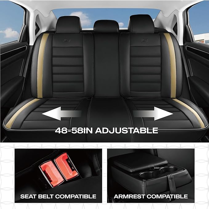 Skechers MAX Cushioning Seat Covers,Memory Foam Leather Car Seat Covers,Waterproof Car Seat Protector Full Sets,Car Seat Cushion Airbag Automotive Universal Fit for Most Cars,Vans,Trucks,SUV,Beige