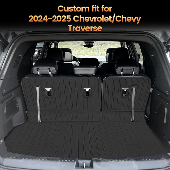 Sze Cargo Mat with Backrest Mats for 2024 2025 2026 Chevy Traverse (NOT 2024 Limited) & 2025 2026 Buick Enclave Trunk Mat TPE Seats Back Mat All Weather Cargo Liner for Chevy Traverse Accessories