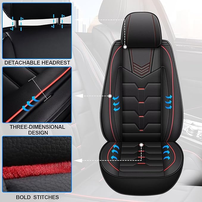 Seat Covers Fit for Chevrolet Chevy Traverse LS/LS Fleet/L 2018-2024 Full Set Car Seat Cover Faux Leather Seat Cushion Waterproof Auto Protectors(Black & Red Line)-2 Rows 5 Seats