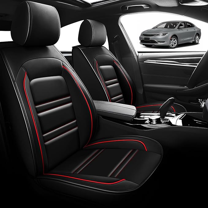 Seat Cover for Chrysler Car 200 2011-2017 | Car Seat Covers Front Seats, Waterproof Seat Protectors, Automotive Front Seat Covers (Front Seat, Black&Red Line)