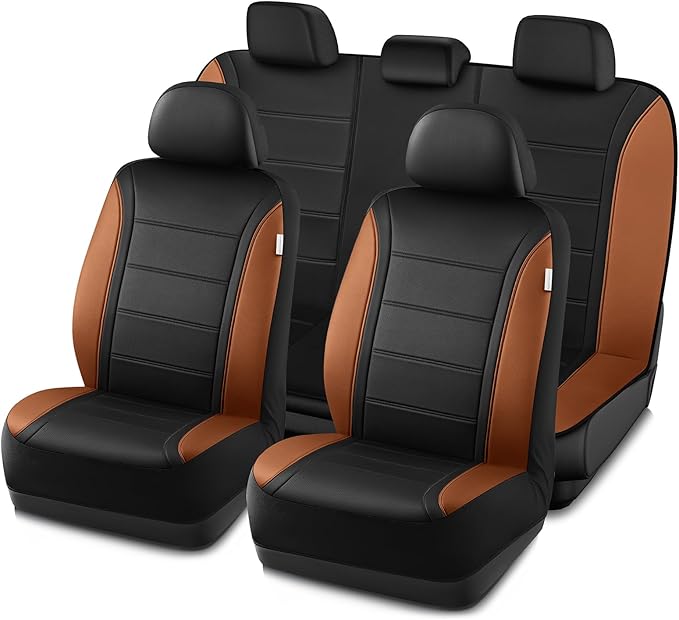 Road Comforts Leather Seat Covers, Breathable Car Seat Covers Full Set for Men,Airbag Compatible, Automotive Seat Covers Set Universal Fit Most Cars,Vans,Truck,SUV