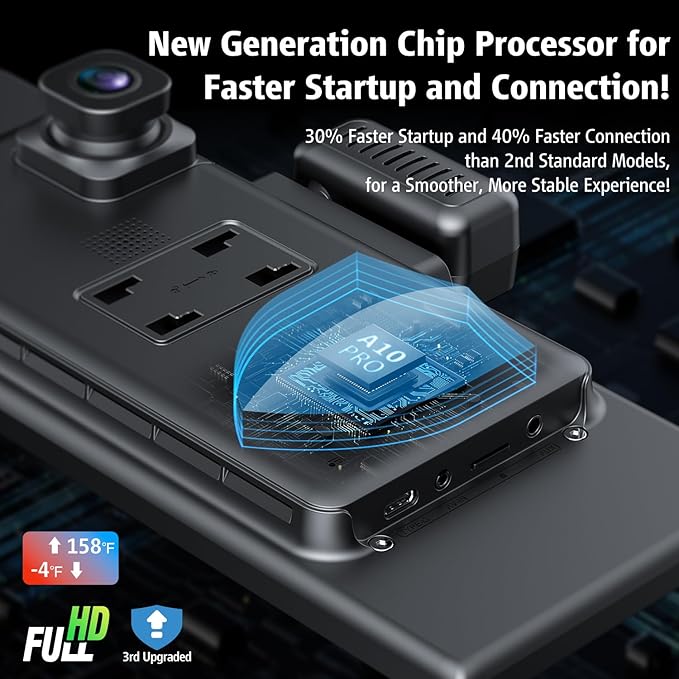 Portable Wireless CarPlay Screen, 10.26" Fully Laminated IPS Touch Screen Car Stereo with Wireless CarPlay & Android Auto, 4K Front 2.5K Rear Dash Cam,1080P Backup Camera,Super Link,Plug & Play