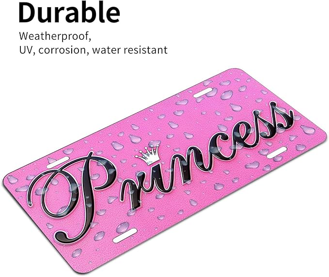 Princess. Front License Plate Aluminum Decorative License Plates Funny Metal Car Plate 6"X12" Novelty Vanity Tag Cover with 4 Holes Car Decor Accessory (LVCP25109021)