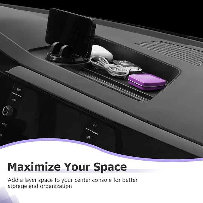 LUWU 2025 VW Taos Dashboard Storage Tray Compatible with 2022 2023 2024 2025 V olkswagen Taos Accessories Behind Screen Organizer Center Console Display Box Dash Tray with Cell Phone Holder Mount