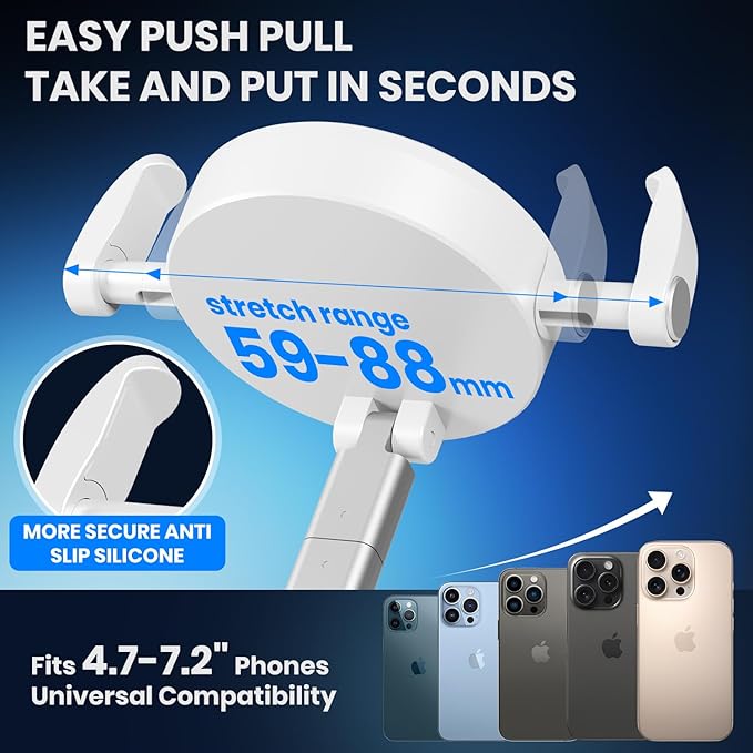 Upgraded 360° Adjustable Vacuum Magnetic Phone Holder, Vacuum Magnetic Suction Phone Mount with Clamp Foldable Phone Holder for Car/Gym/Mirror/Smooth Surface, Suitable with All Smartphones (White)