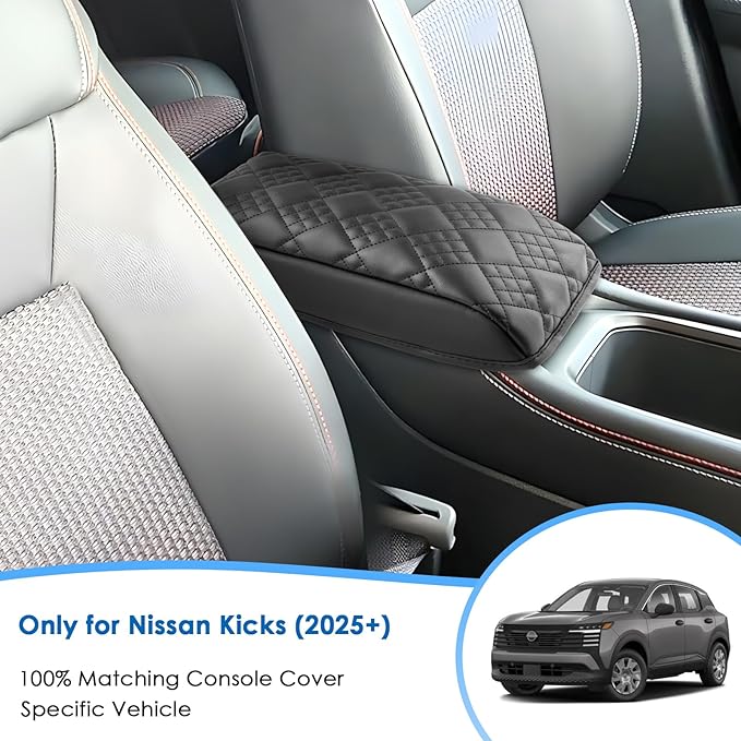 2025 2026 Kicks Center Console Cover for Nissan Kicks (S/SV/SR), Cushion &Comfy Leather Kicks Armrest Cover 2026 2025 Kicks Accessories (Padded)