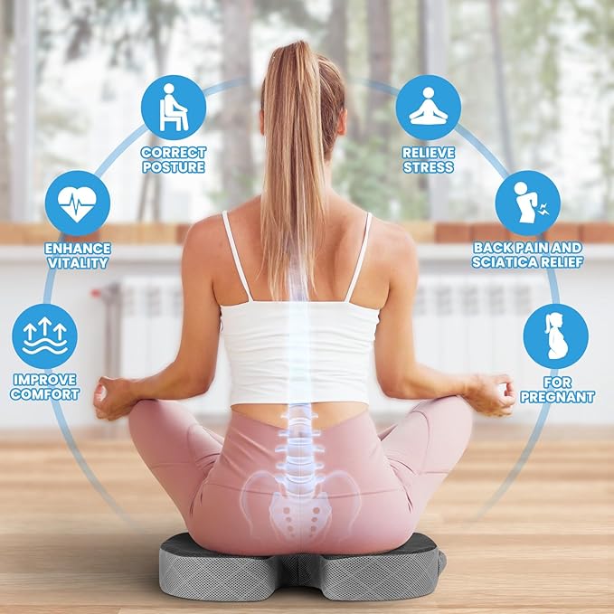 TushGuard Office/Car Seat Cushion, Non-Slip Sciatica & Back Coccyx Tailbone Pain Relief Chair Pad, Memory Foam Butt Pillow for Computer Desk, Wheelchair, Driving (Black&Grey, XX-Large)