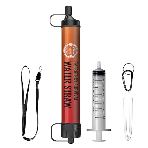 Emergency Water Filter Straw, Personal Survival Water Filtration System, Water Purifier, Outdoor Survival Gear and Equipment for Hiking Camping Accessories Cycling Fishing Preparedness